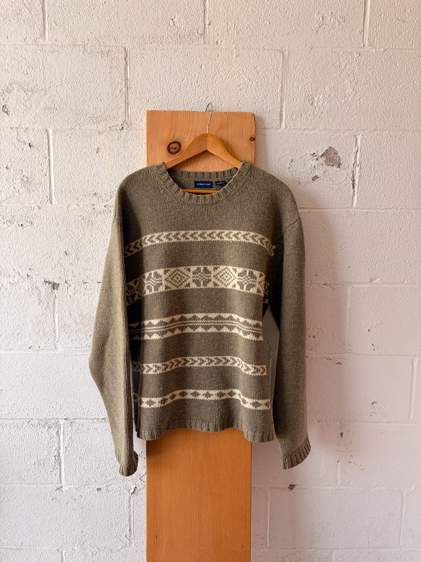 Vtg Green Wool Sweater : XL