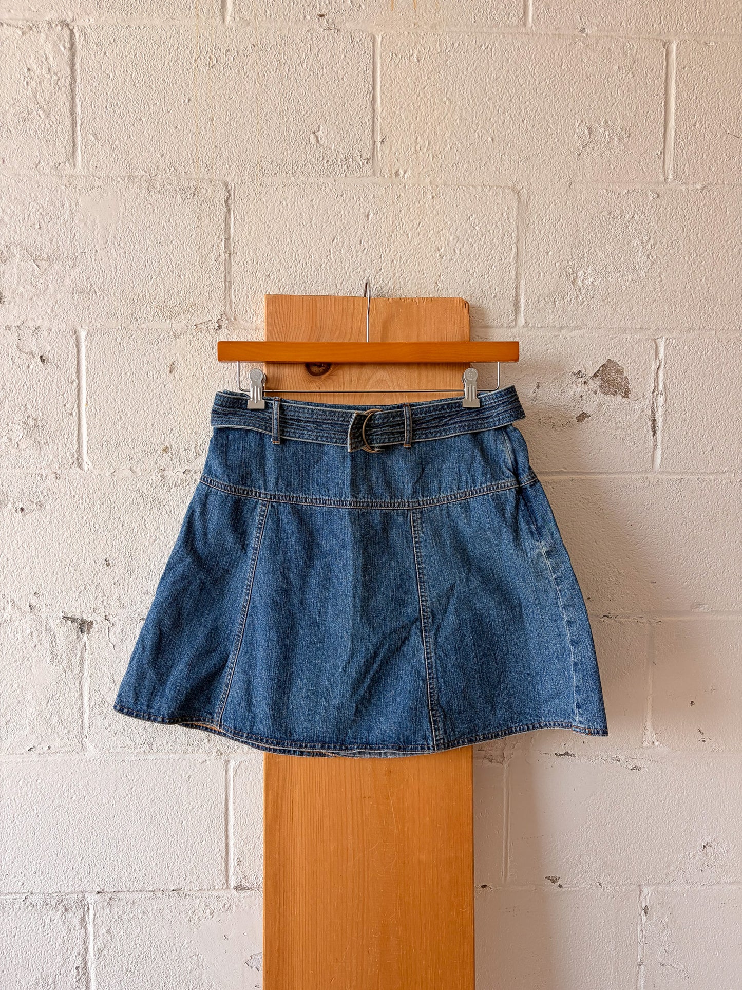 Vtg Belted Denim Skirt : M