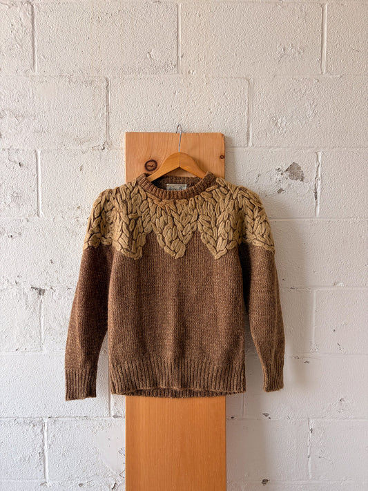 Vtg Textured Brown Woven Sweater : L