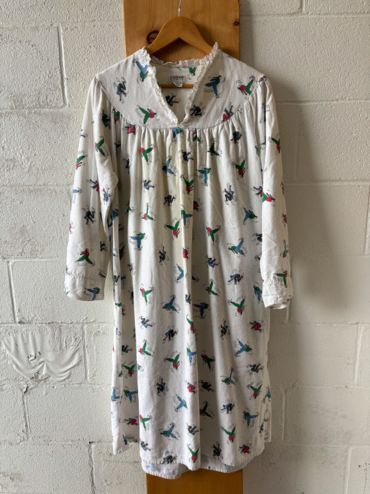 Vtg Flannel Figure Skater Nightgown : L