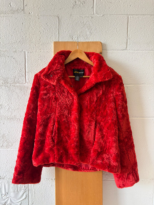 Red Faux Fur Jacket : M