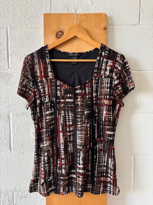 Brown & Black Short Sleeve Top : L