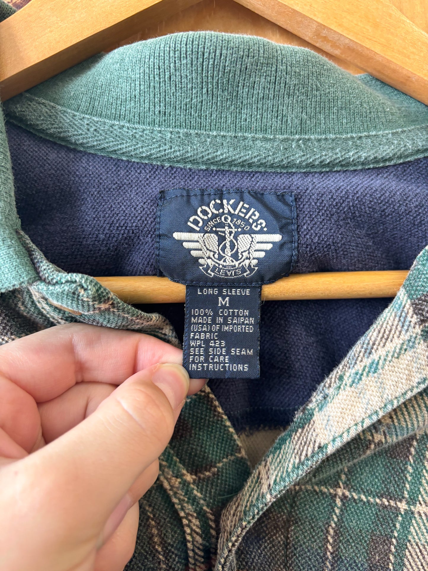 Docker's Plaid Long Sleeve Polo : M