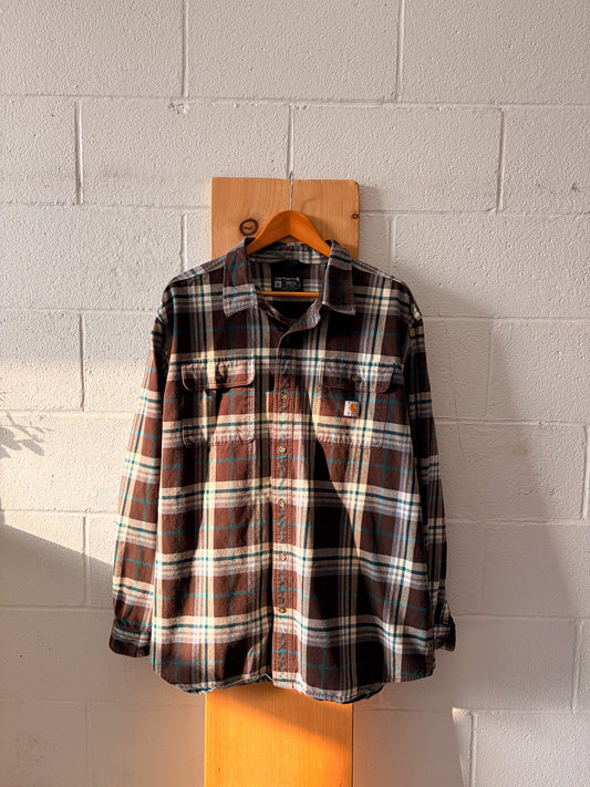 Brown & Blue Heavy Carhartt Flannel : XL