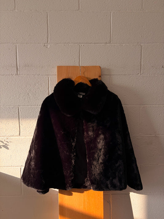Black Faux Fur Poncho : OS