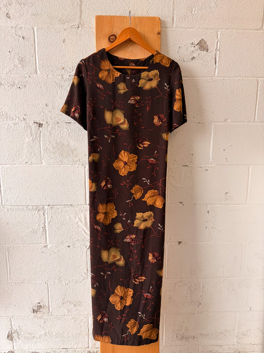 Vtg Earthy Floral Dress : M