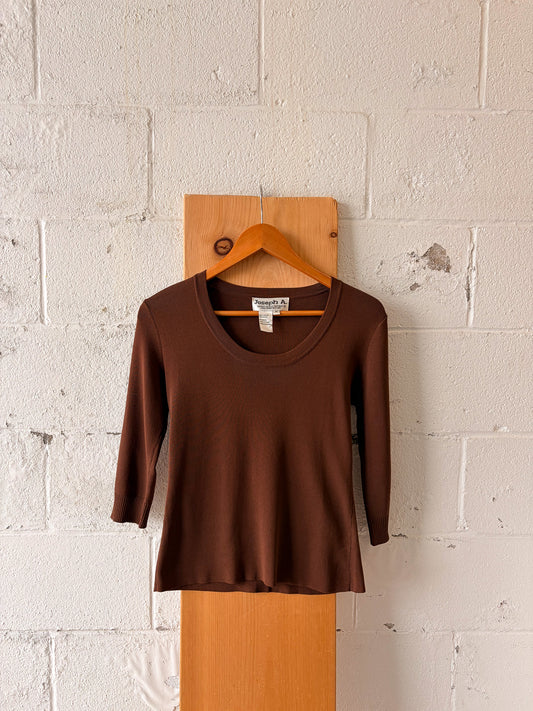 Vtg Brown 3/4 Length Top : M