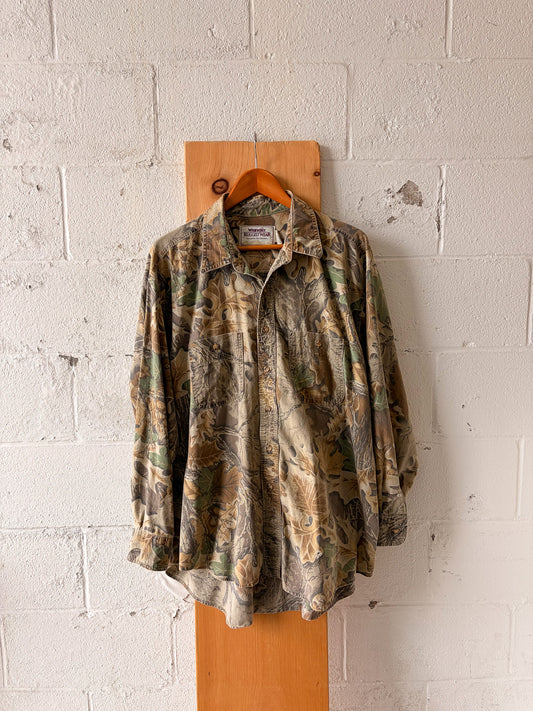 Vtg Rugged Camo Wrangler Button Up : XL