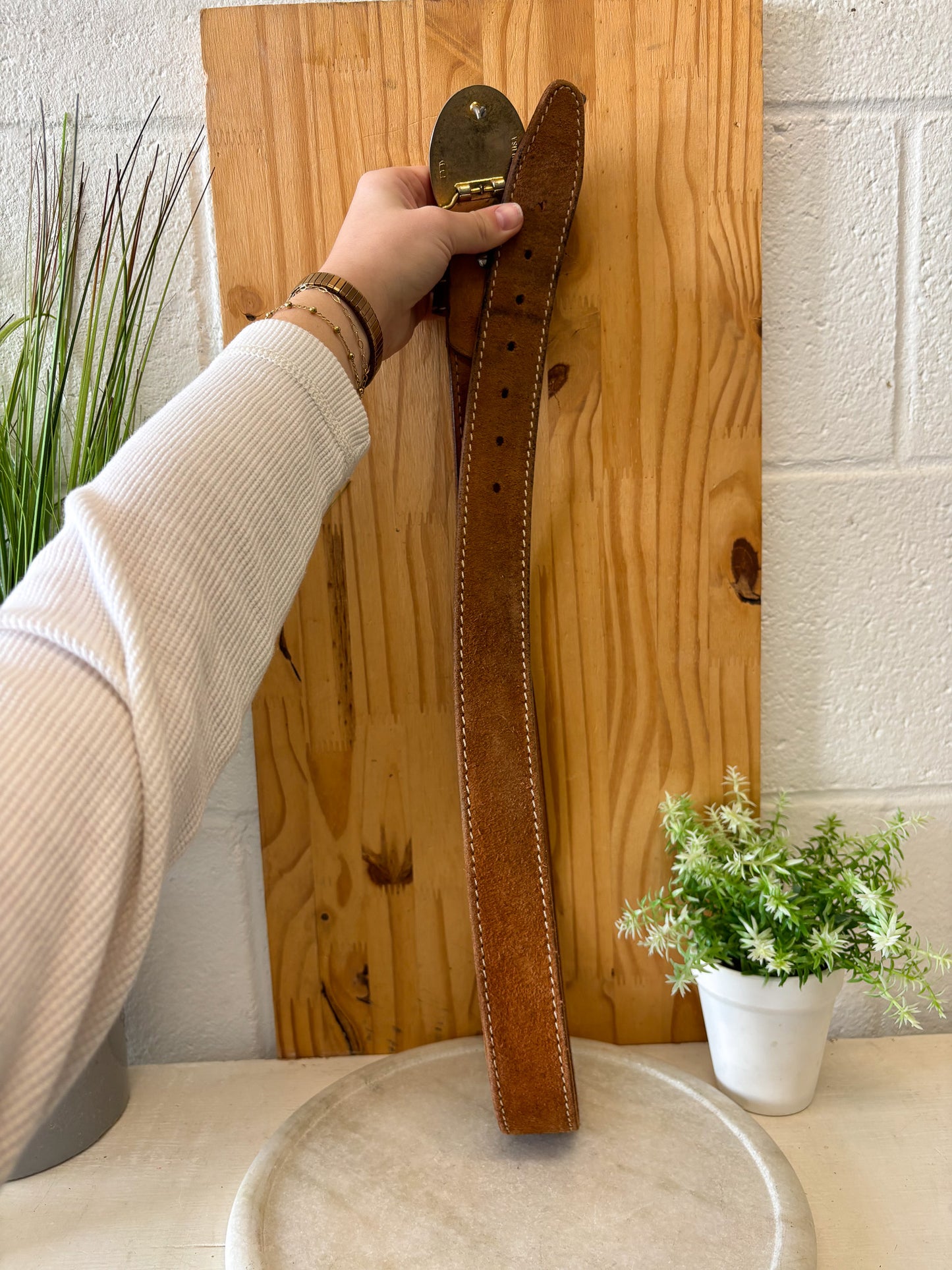 Vtg Made in USA Leather Belt and Buckle