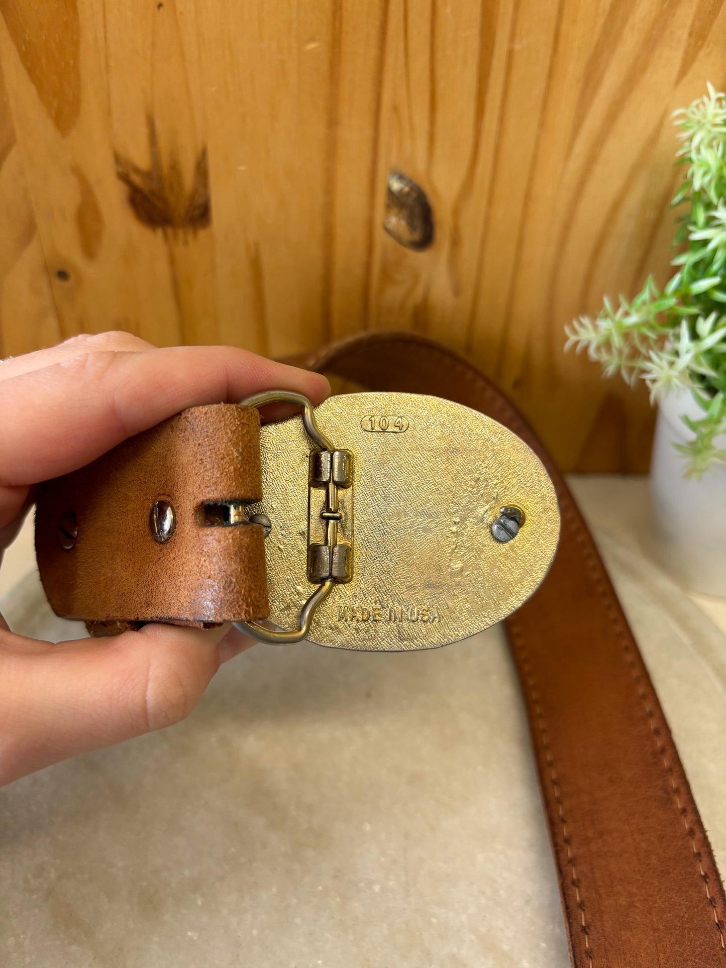 Vtg Made in USA Leather Belt and Buckle