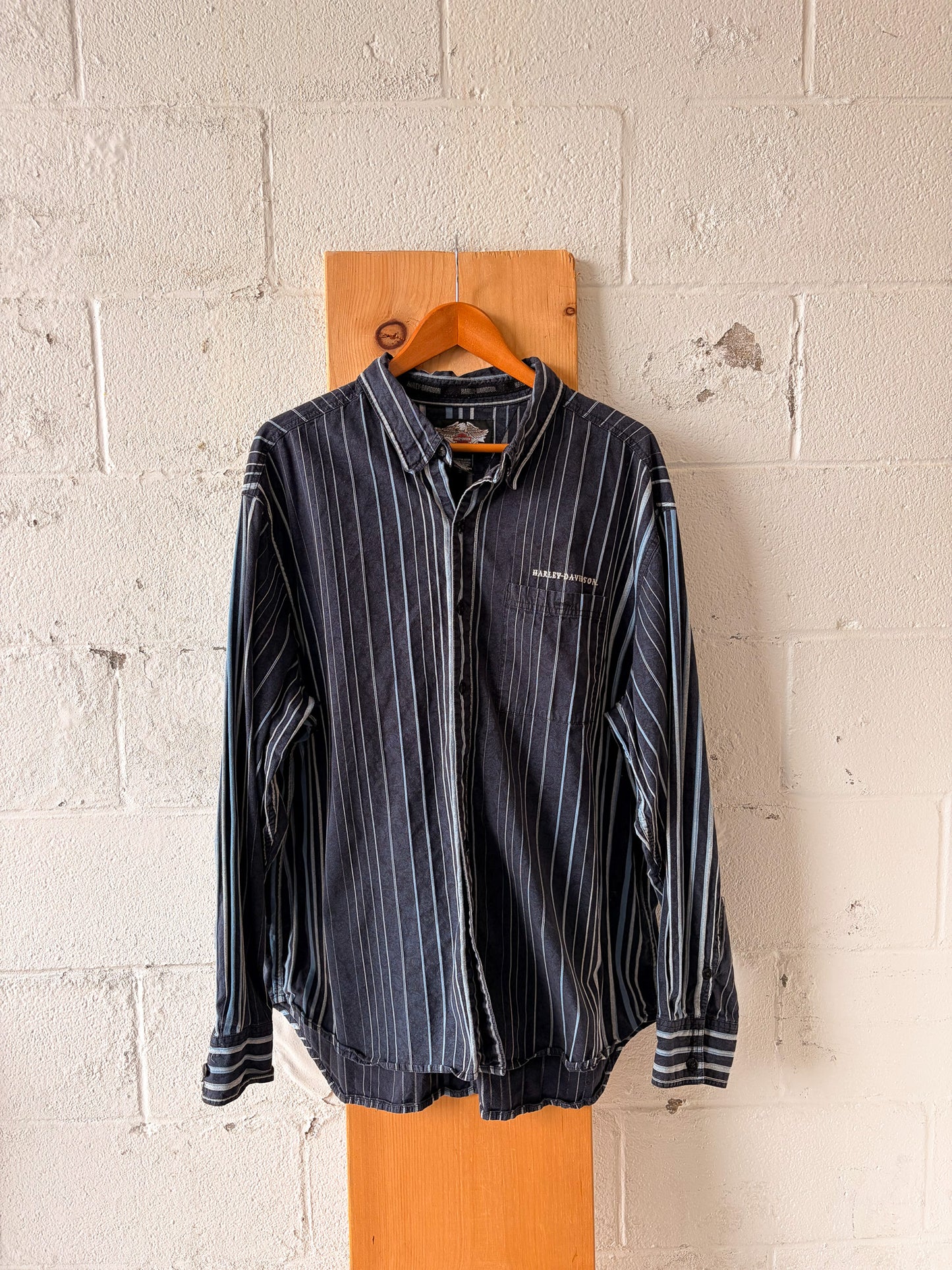 Striped Blue Harley Button Down : 2XL