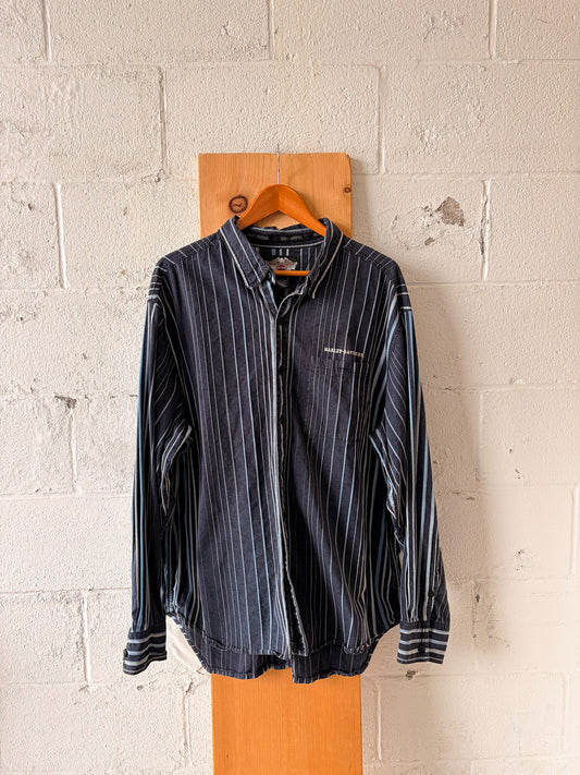 Striped Blue Harley Button Down : 2XL