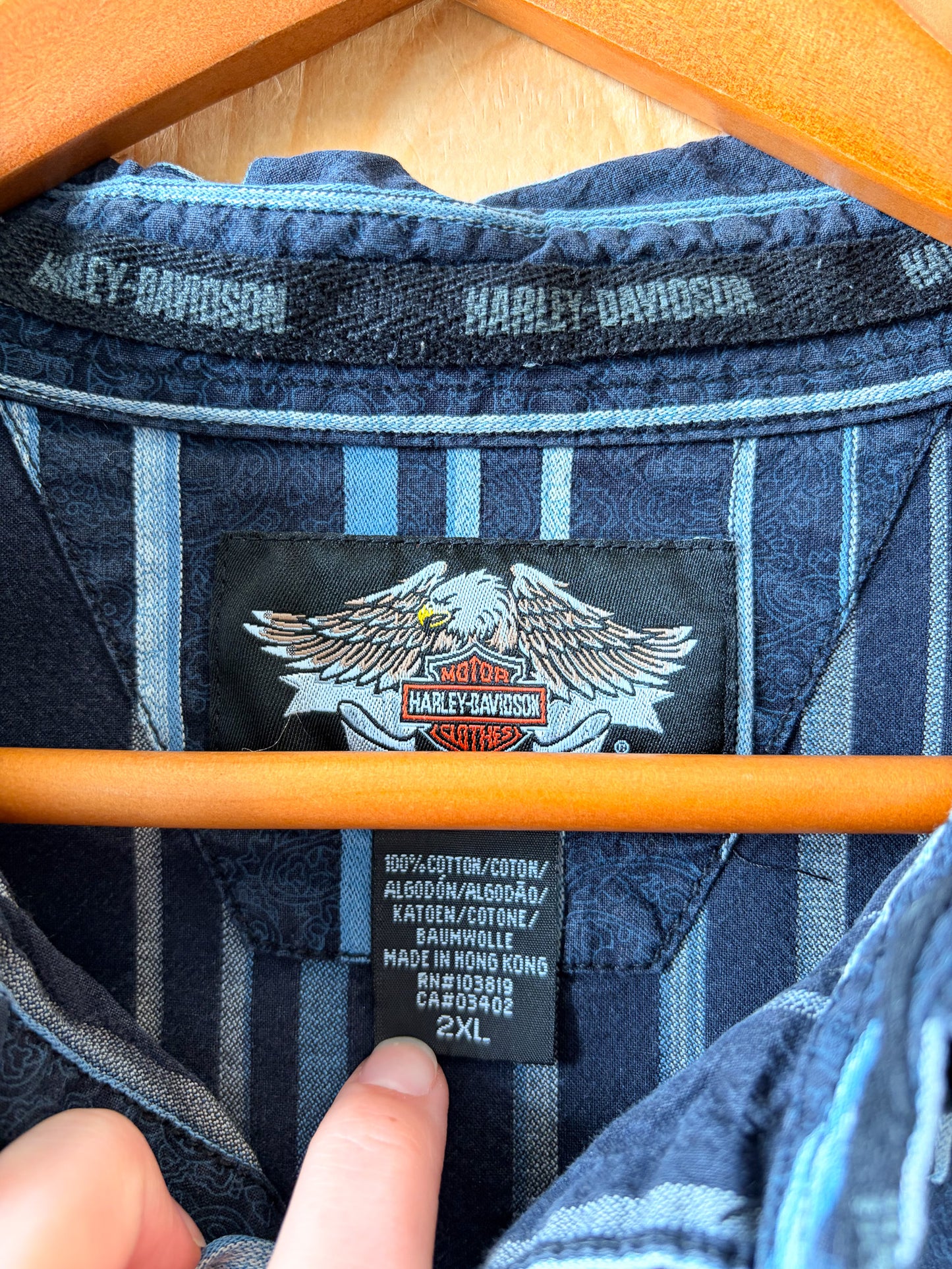 Striped Blue Harley Button Down : 2XL