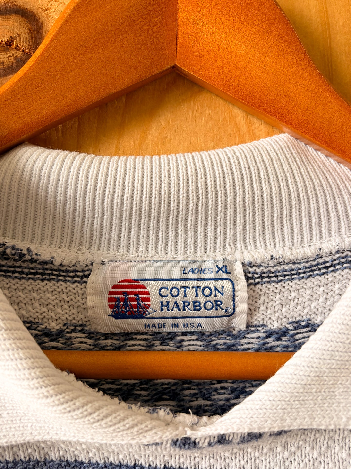 Vtg Blue & White Collared Knit Top : XL