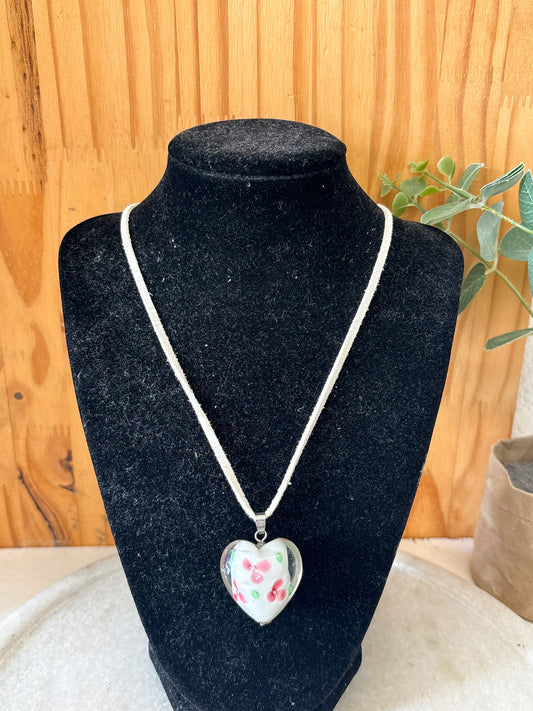 Floral Glass Heart Necklace