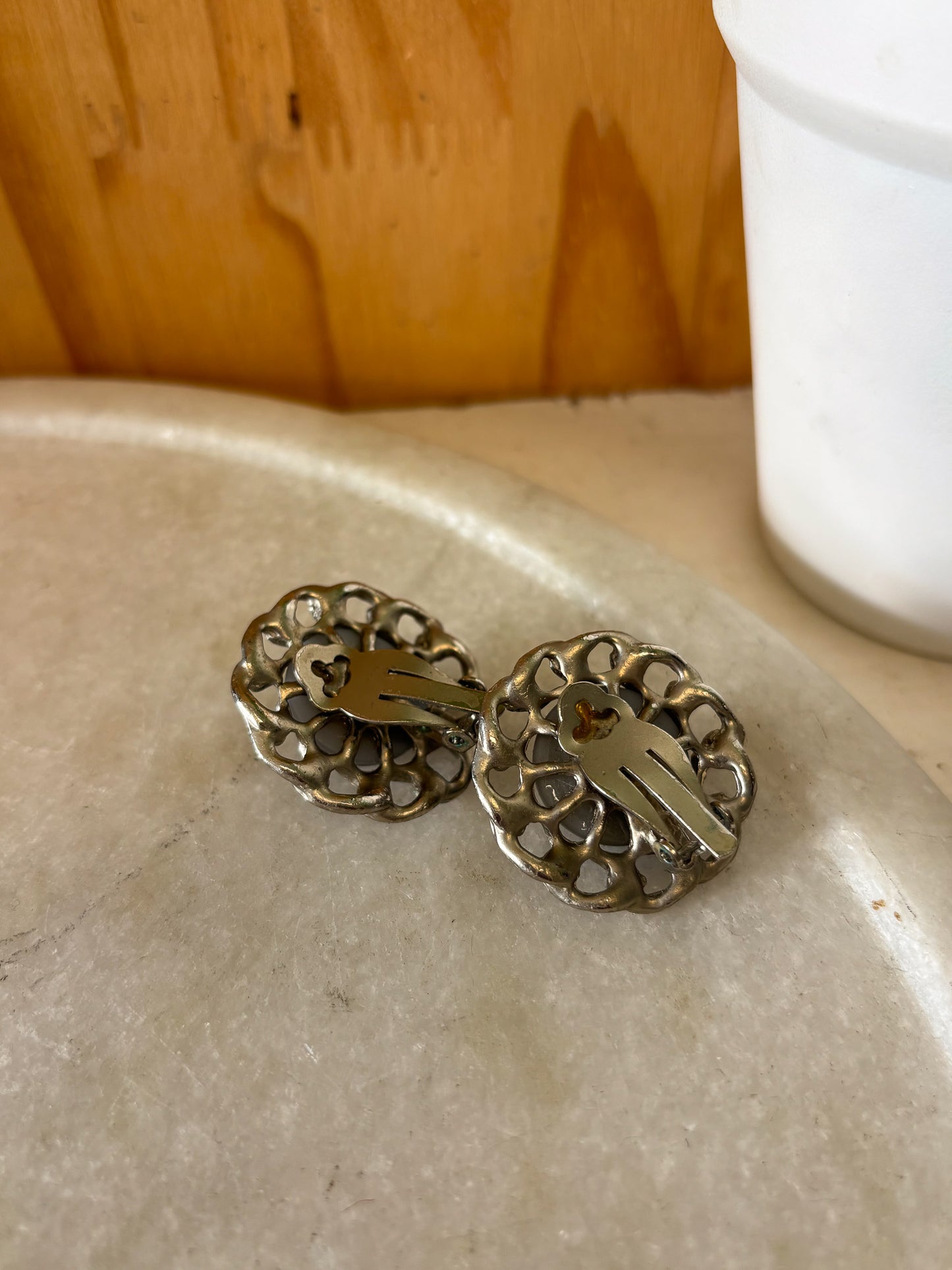 Black & Silver Tone Clip-On Earrings