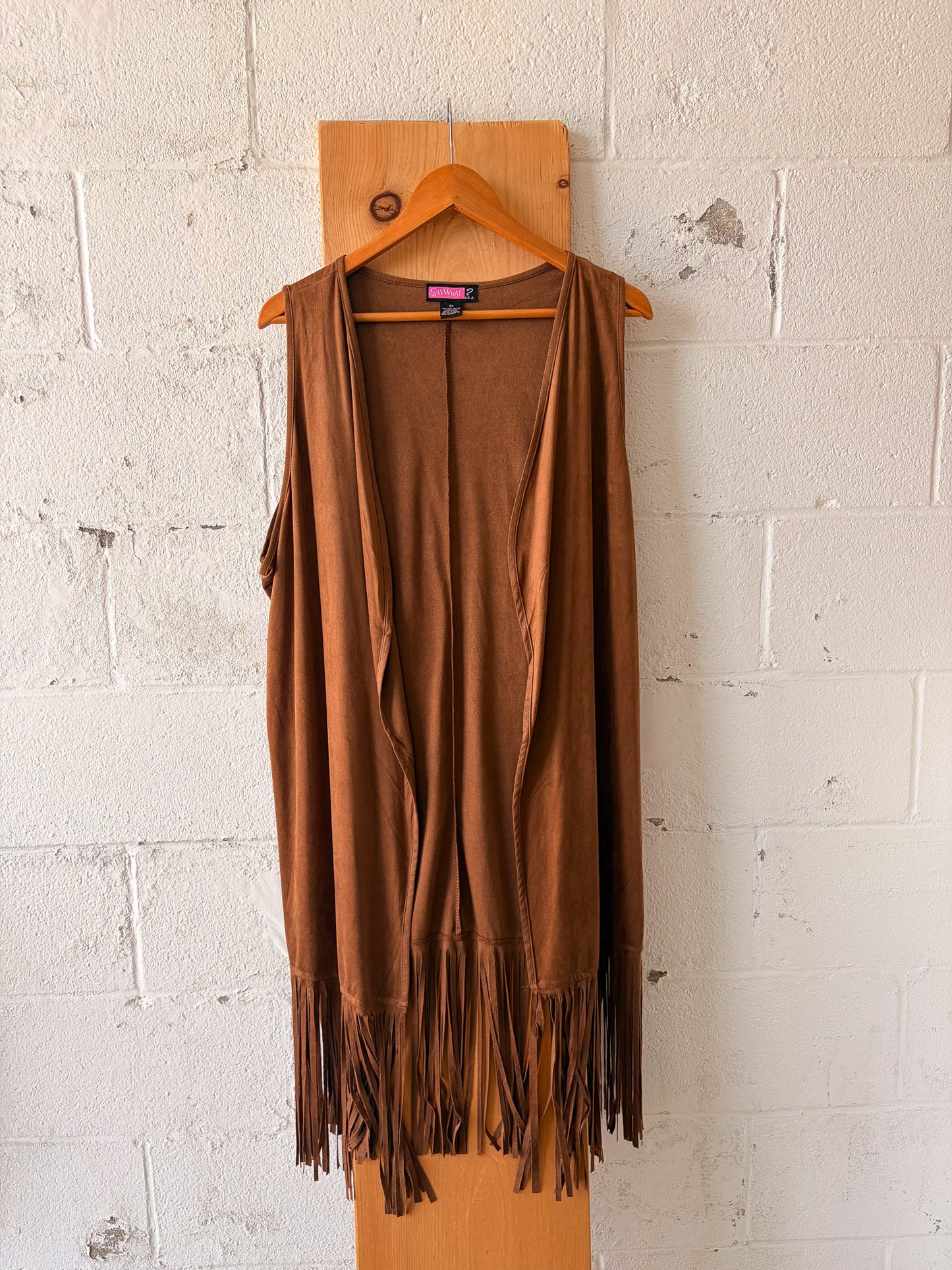 Long Sleeveless Fringe Cardigan : 3X