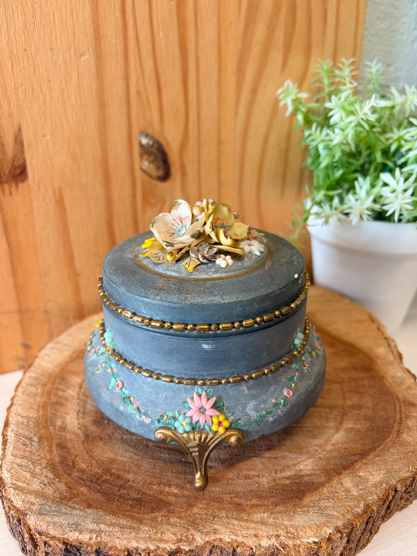 Vtg Footed Floral Trinket Dish (Local Pick Up Only)