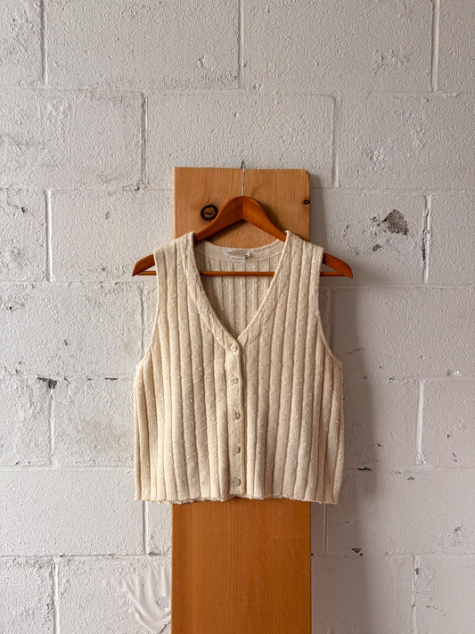 Vtg Cream Sweater Vest : S