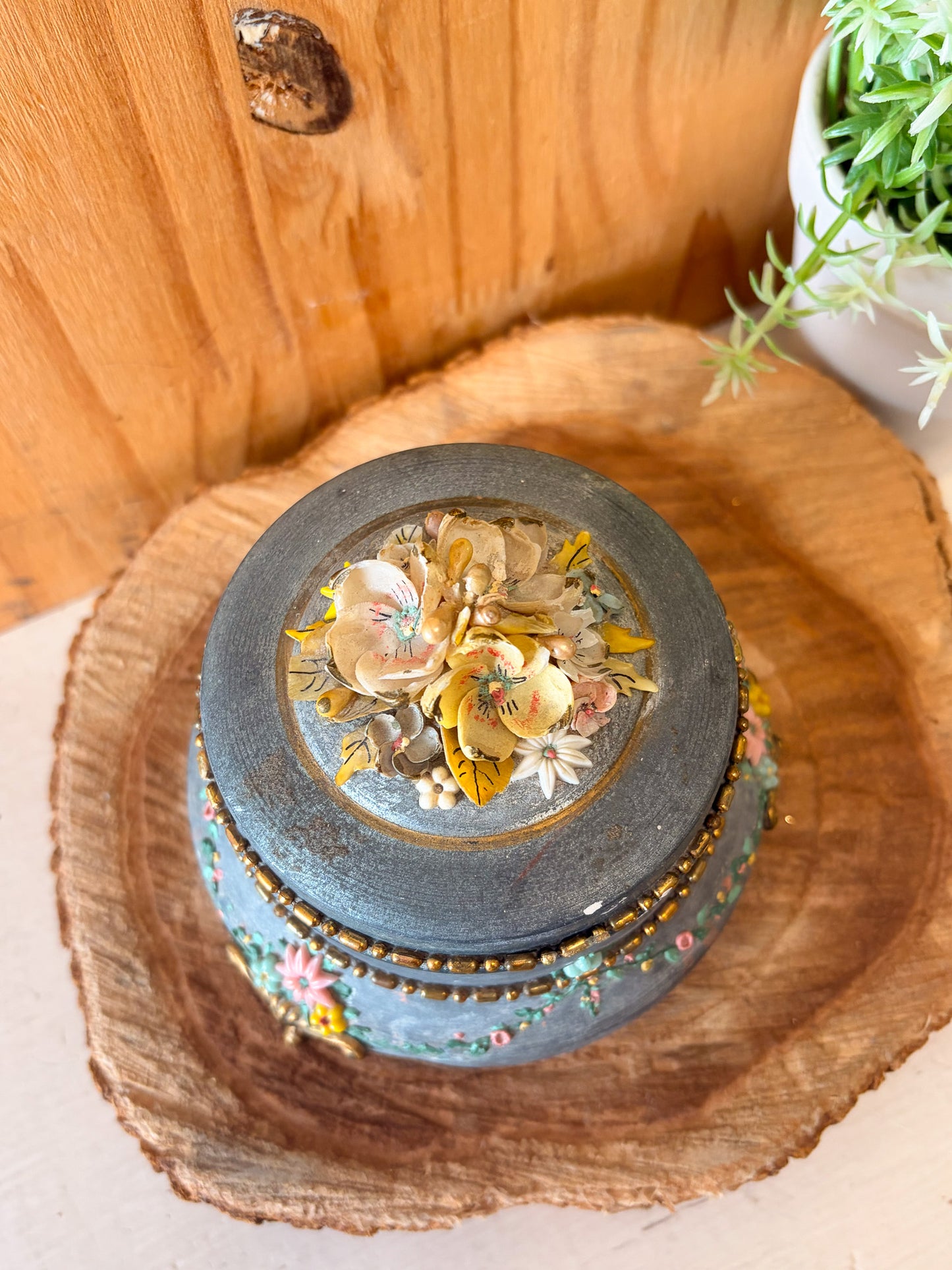 Vtg Footed Floral Trinket Dish (Local Pick Up Only)