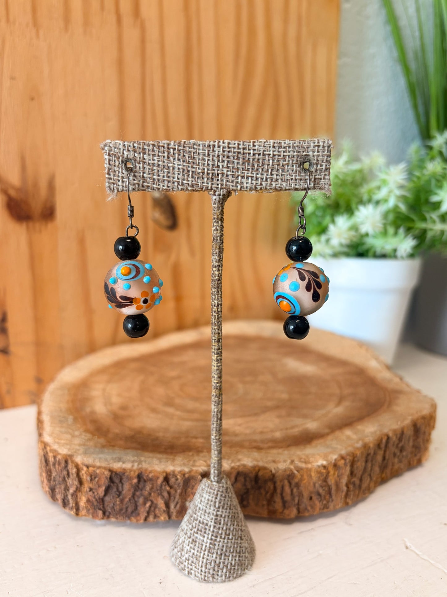 Turquoise & Floral Beaded Earrings