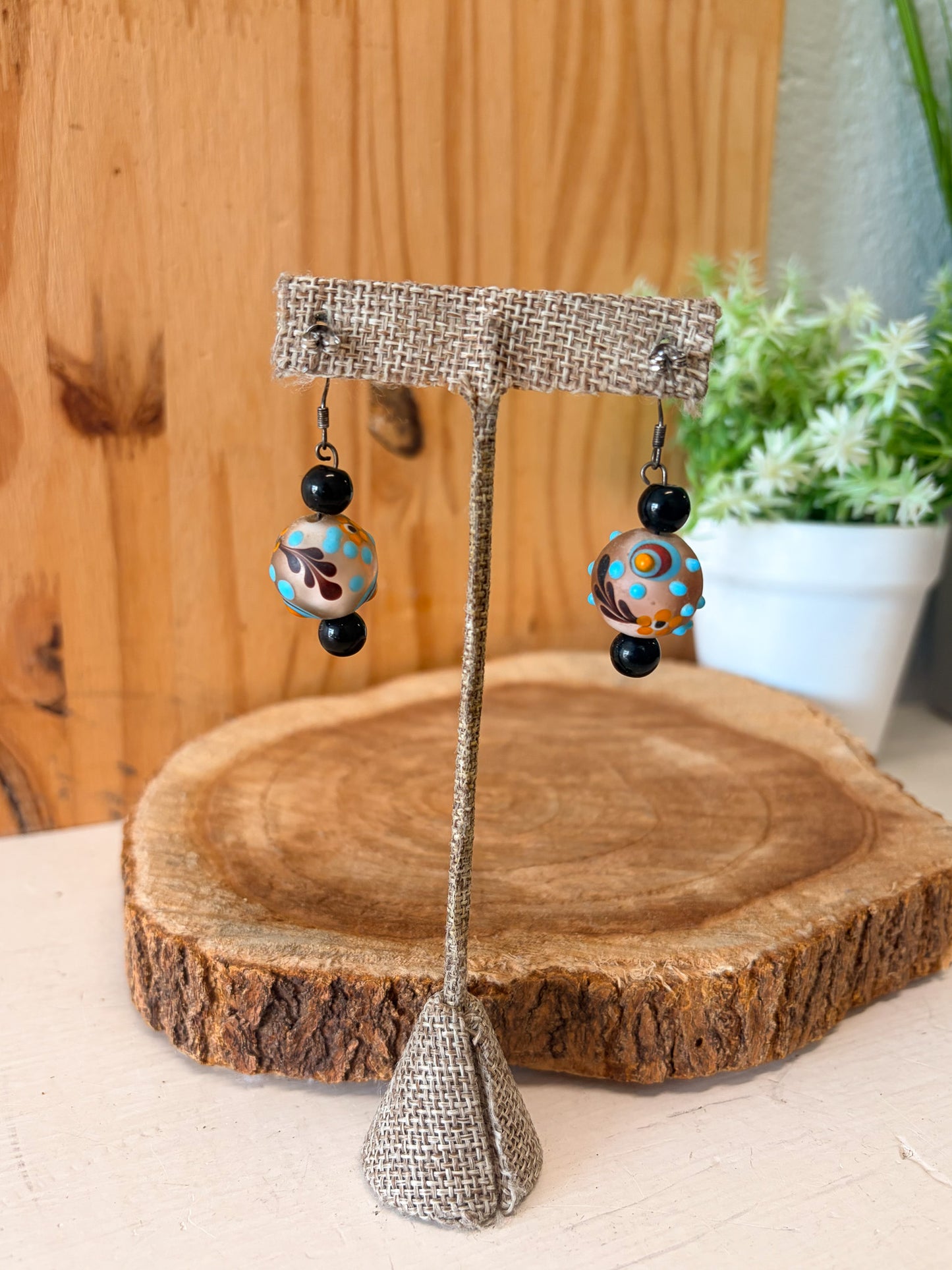 Turquoise & Floral Beaded Earrings