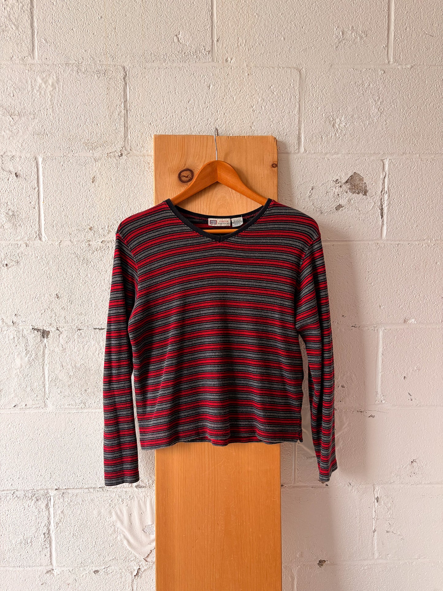 Vtg Red & Gray Striped Long Sleeve : S