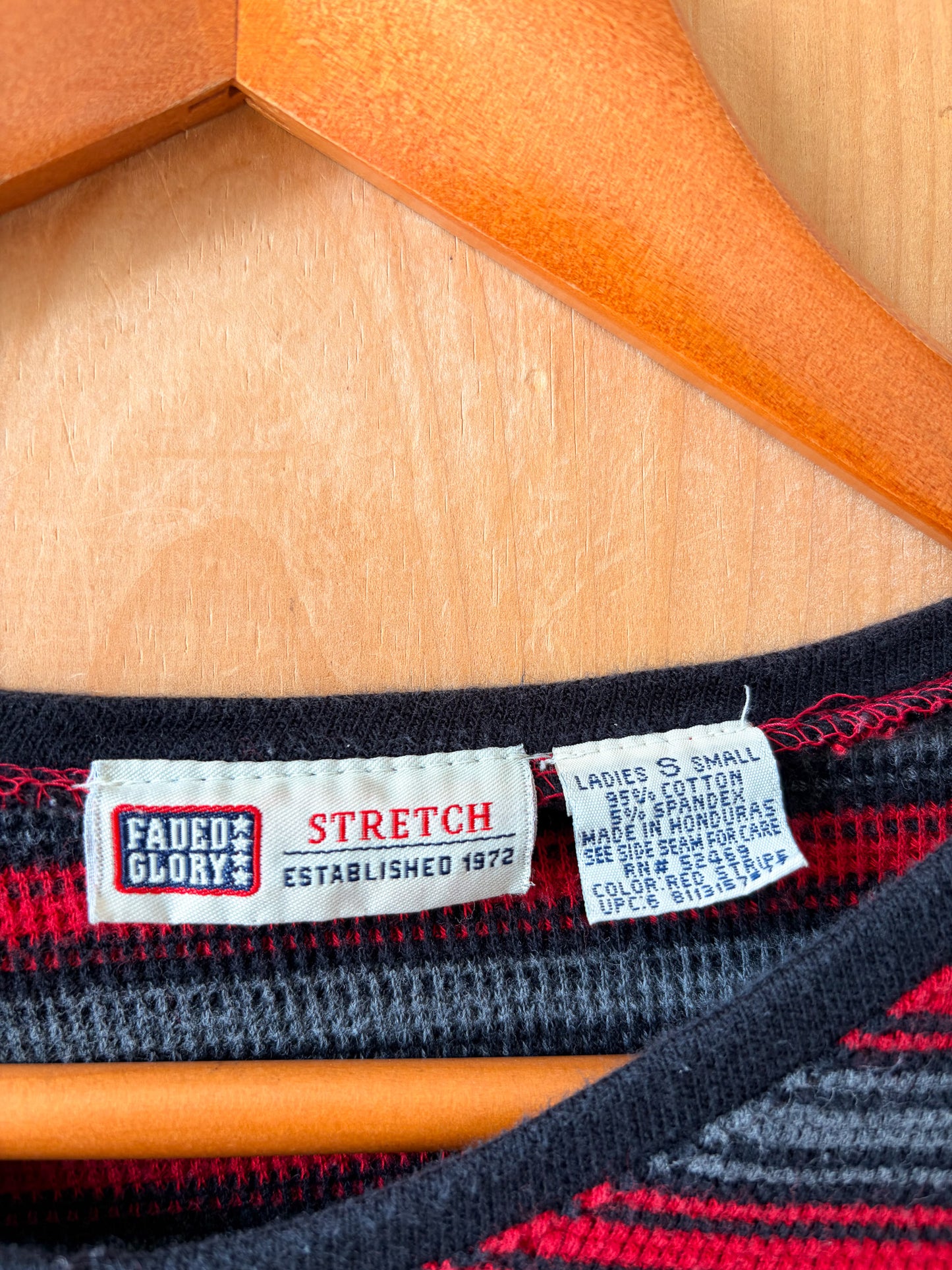 Vtg Red & Gray Striped Long Sleeve : S