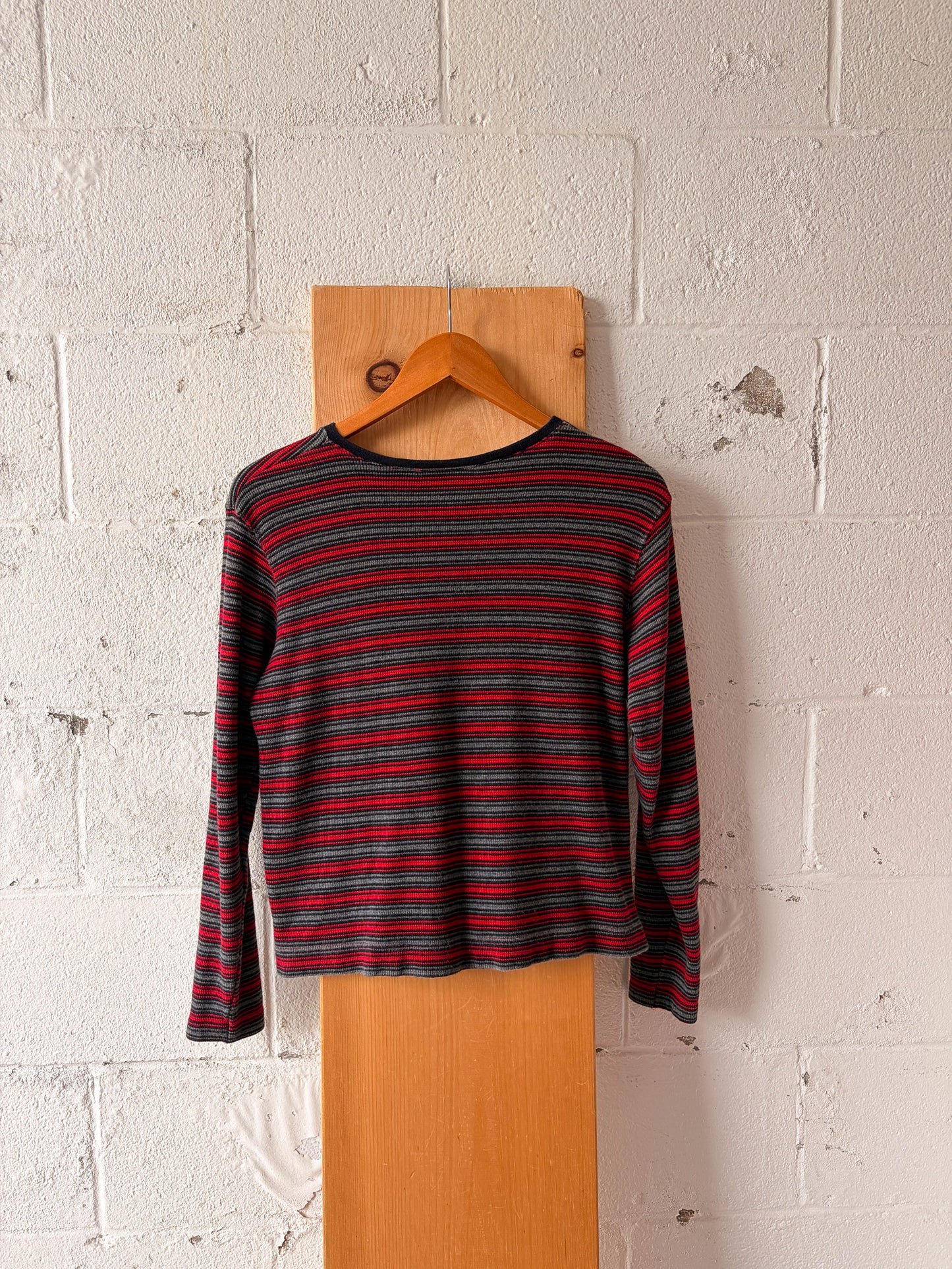 Vtg Red & Gray Striped Long Sleeve : S