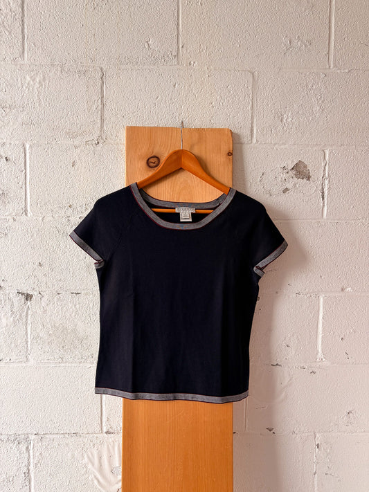 Herringbone Trimmed Short Sleeve Top : S