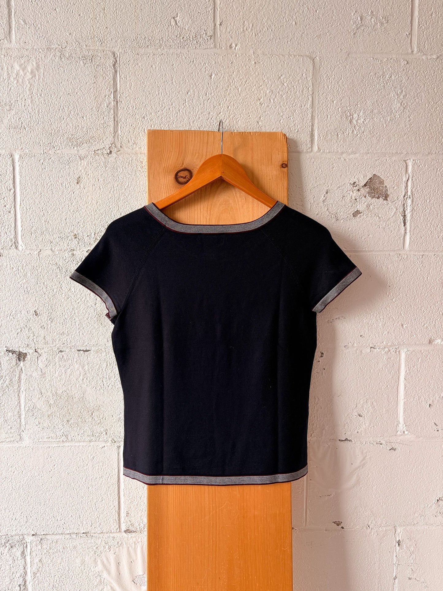 Herringbone Trimmed Short Sleeve Top : S