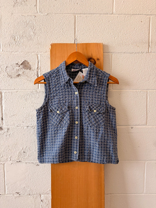 Plaid Blue Sleeveless Button Up : M
