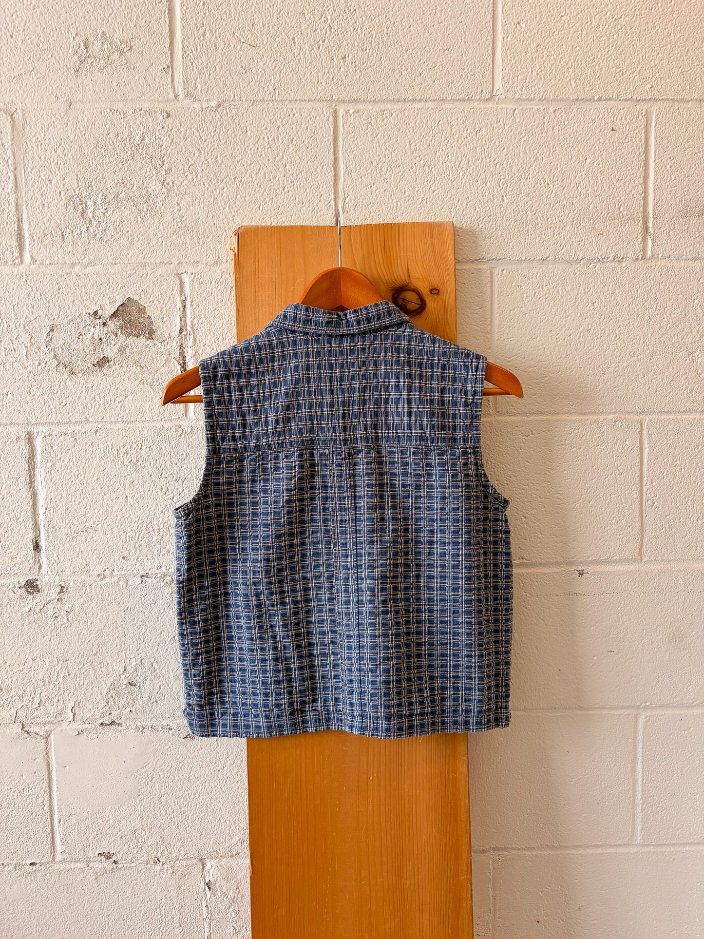Plaid Blue Sleeveless Button Up : M