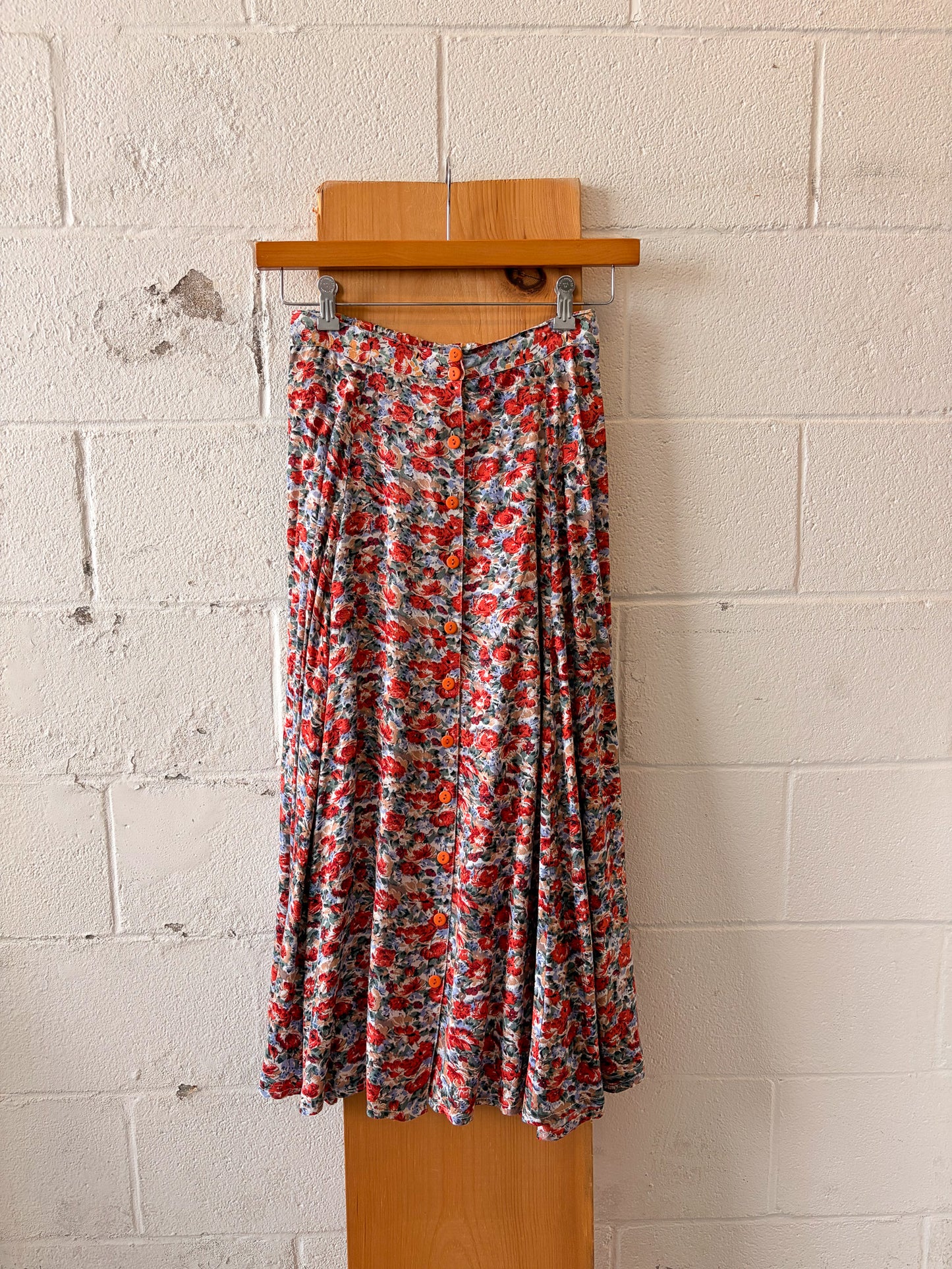 Vtg Bright Floral Button Down Skirt : L