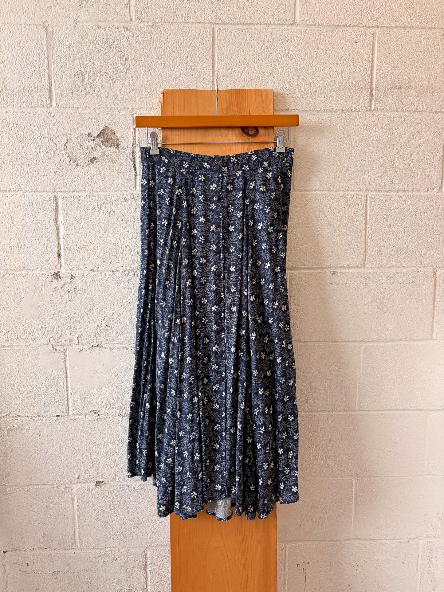 Vtg Floral Blue Button Down Skirt : M