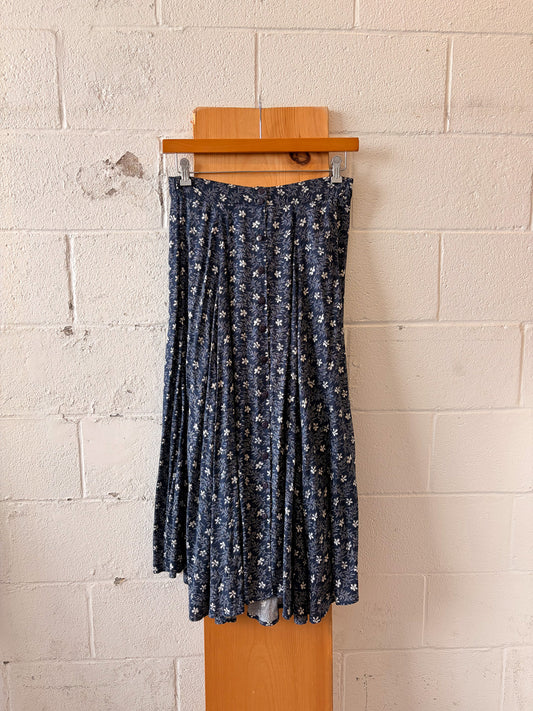 Vtg Floral Blue Button Down Skirt : M