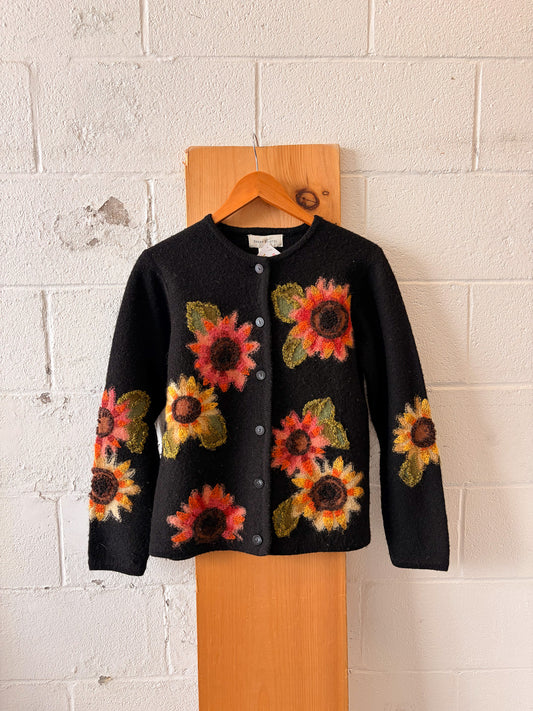 Black Sunflower Embroidered Cardigan : M