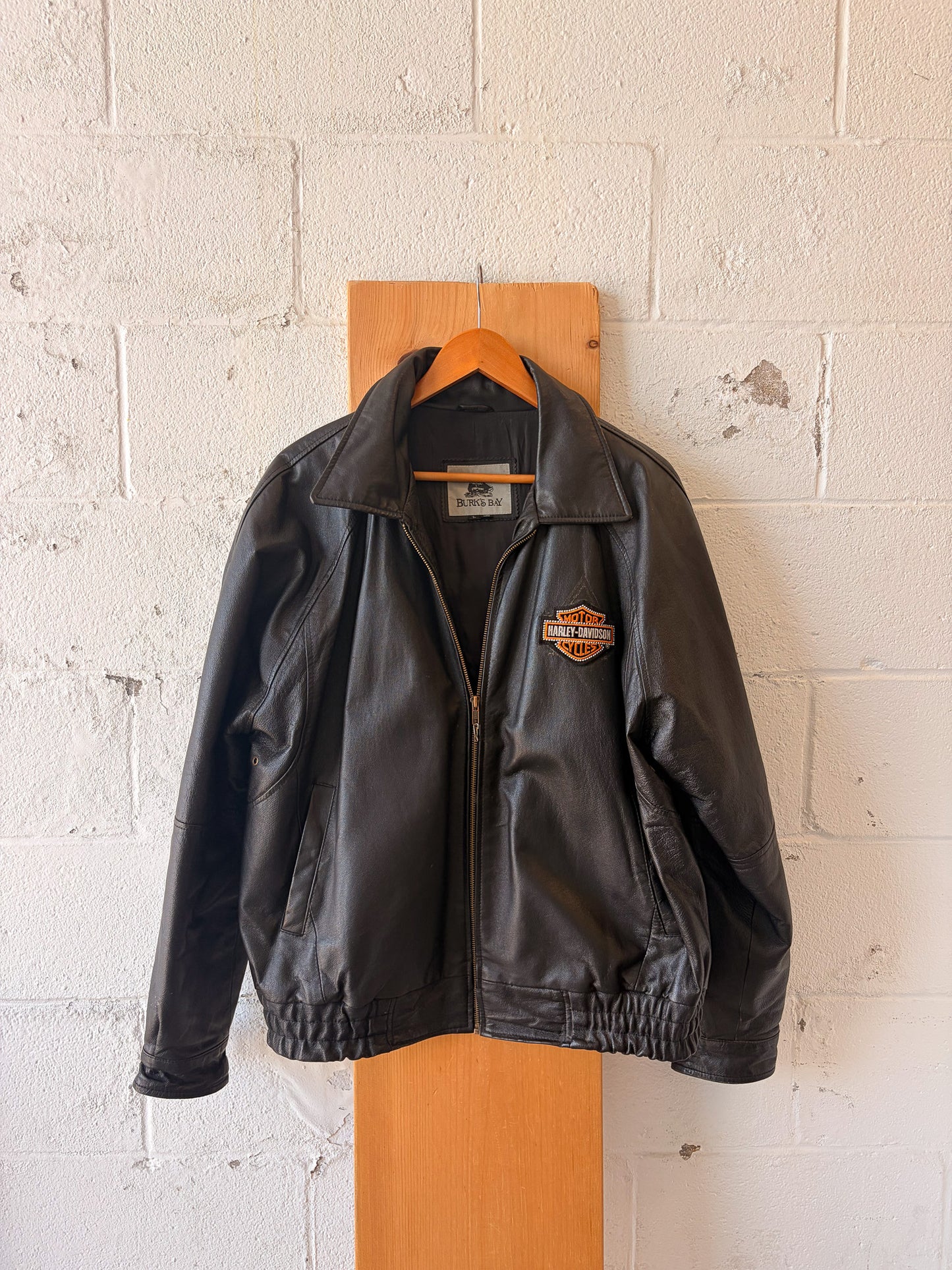Harley Patched Burk's Bay Leather Jacket : L (Local Pick Up Only)