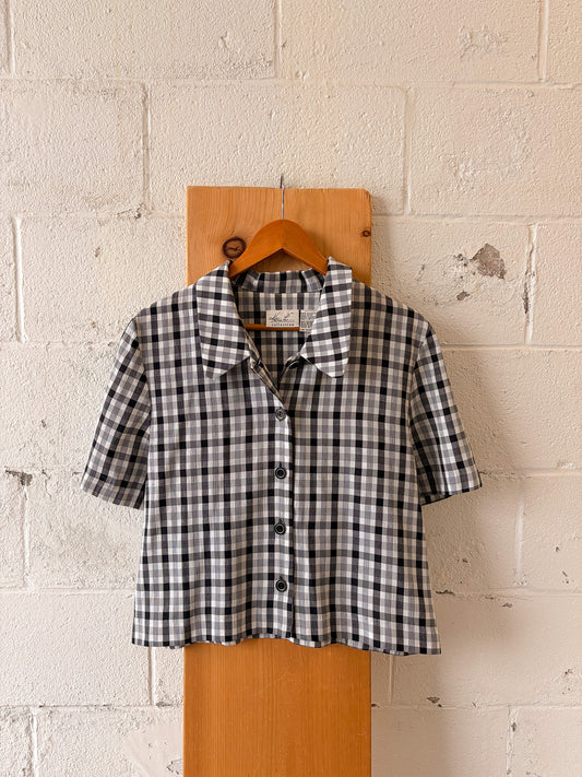 Black & White Plaid Button Up Blouse : 12