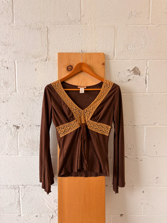 Vtg Boho Bell Sleeve Top : M
