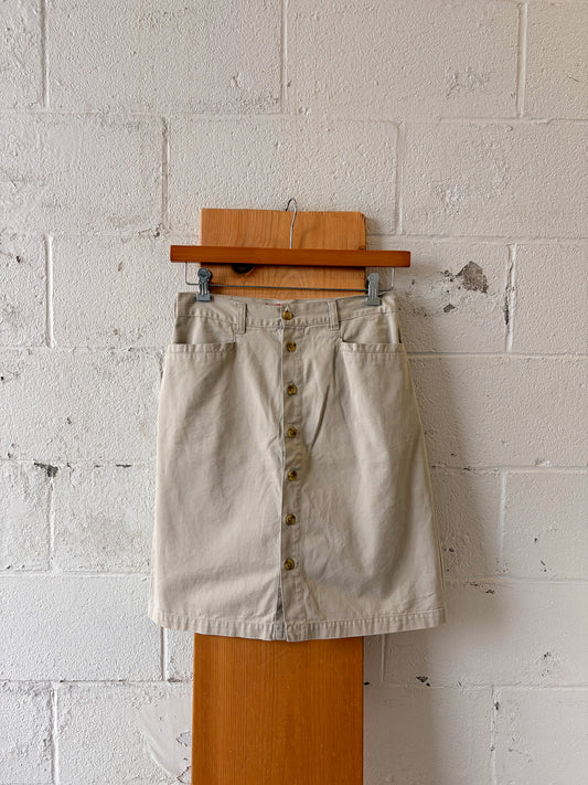 Vtg Button Down Khaki Skirt : 29"W