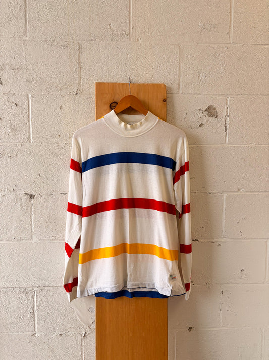 Vtg Striped Mock Neck : M