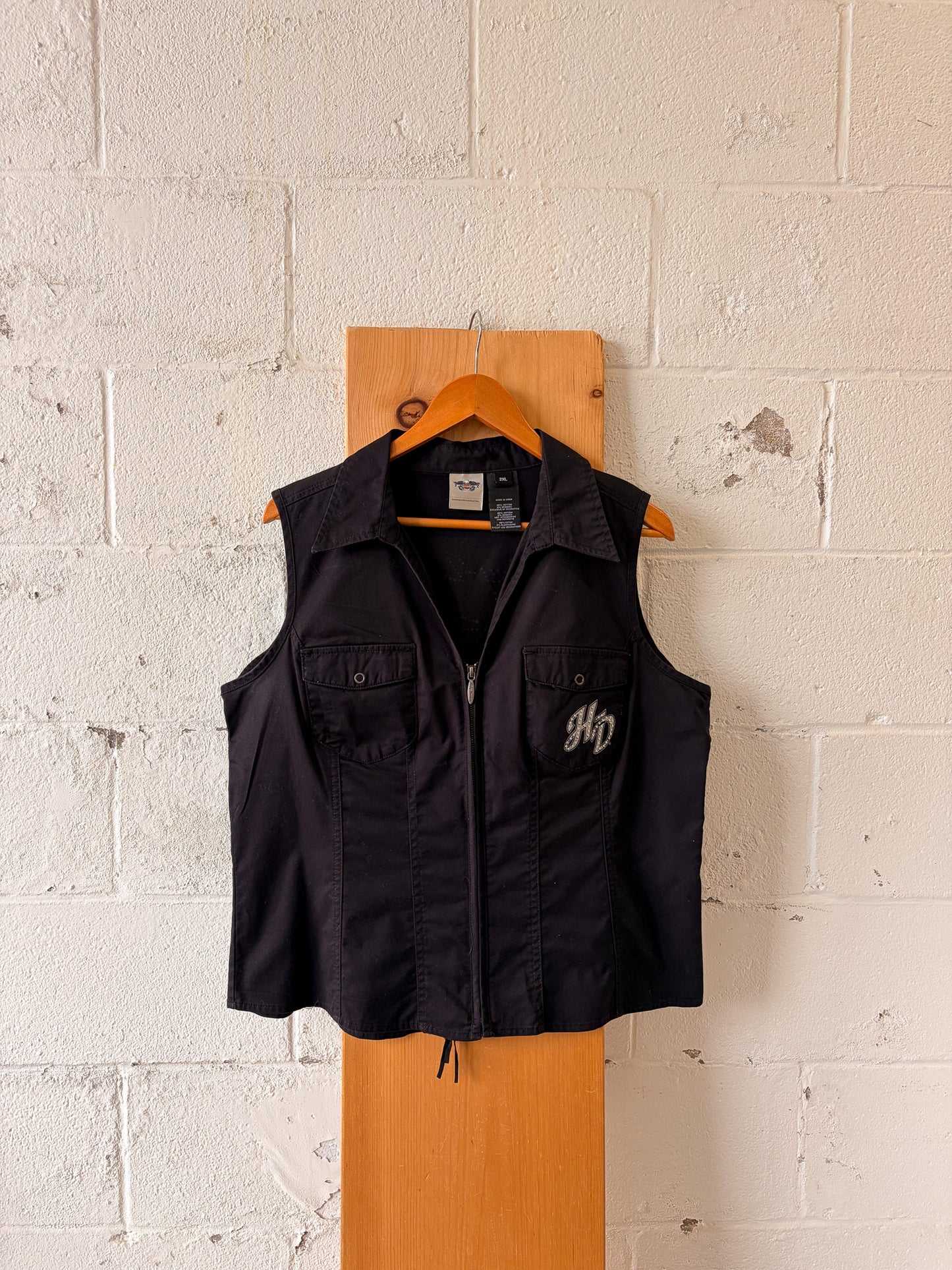 Rhinestone Logo Harley Vest : 2XL