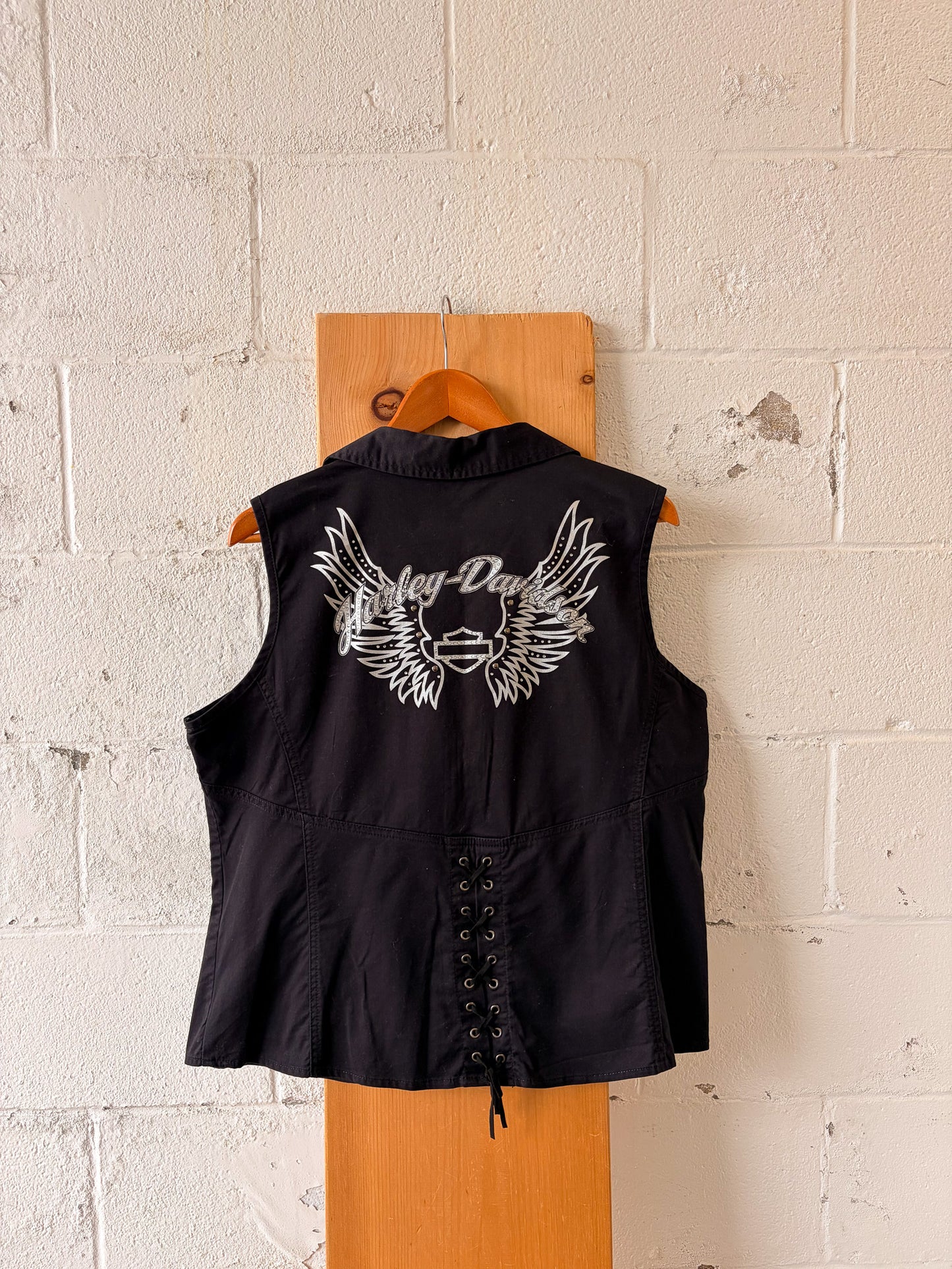 Rhinestone Logo Harley Vest : 2XL