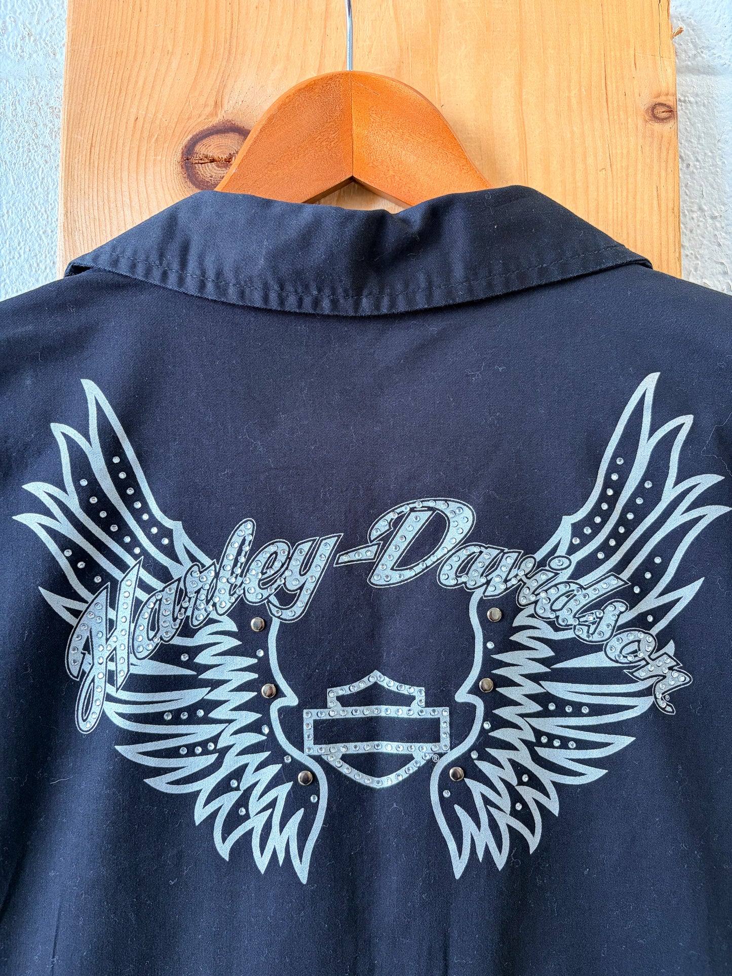 Rhinestone Logo Harley Vest : 2XL