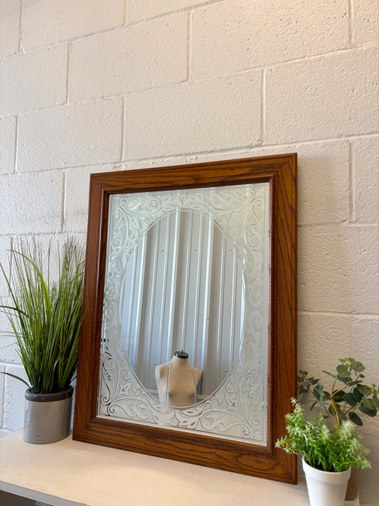 Vtg Oak Framed Mirror (Local Pick Up Only)