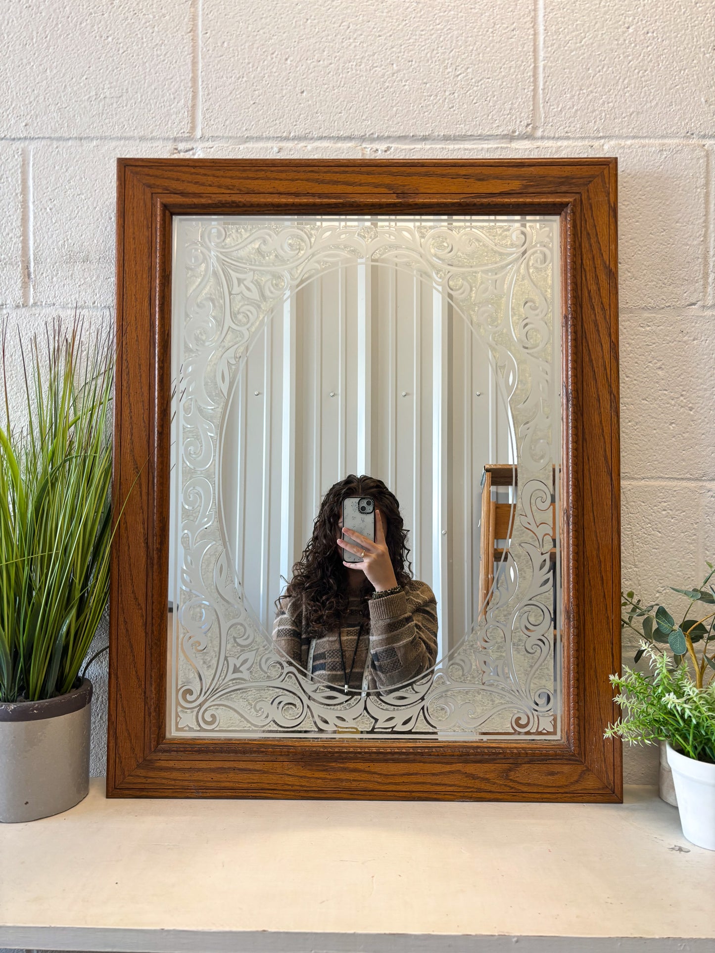 Vtg Oak Framed Mirror (Local Pick Up Only)