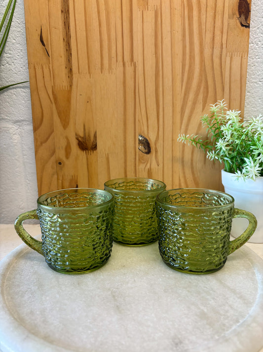 Vtg Set of Three Green Glass Mugs (Local Pick Up Only)