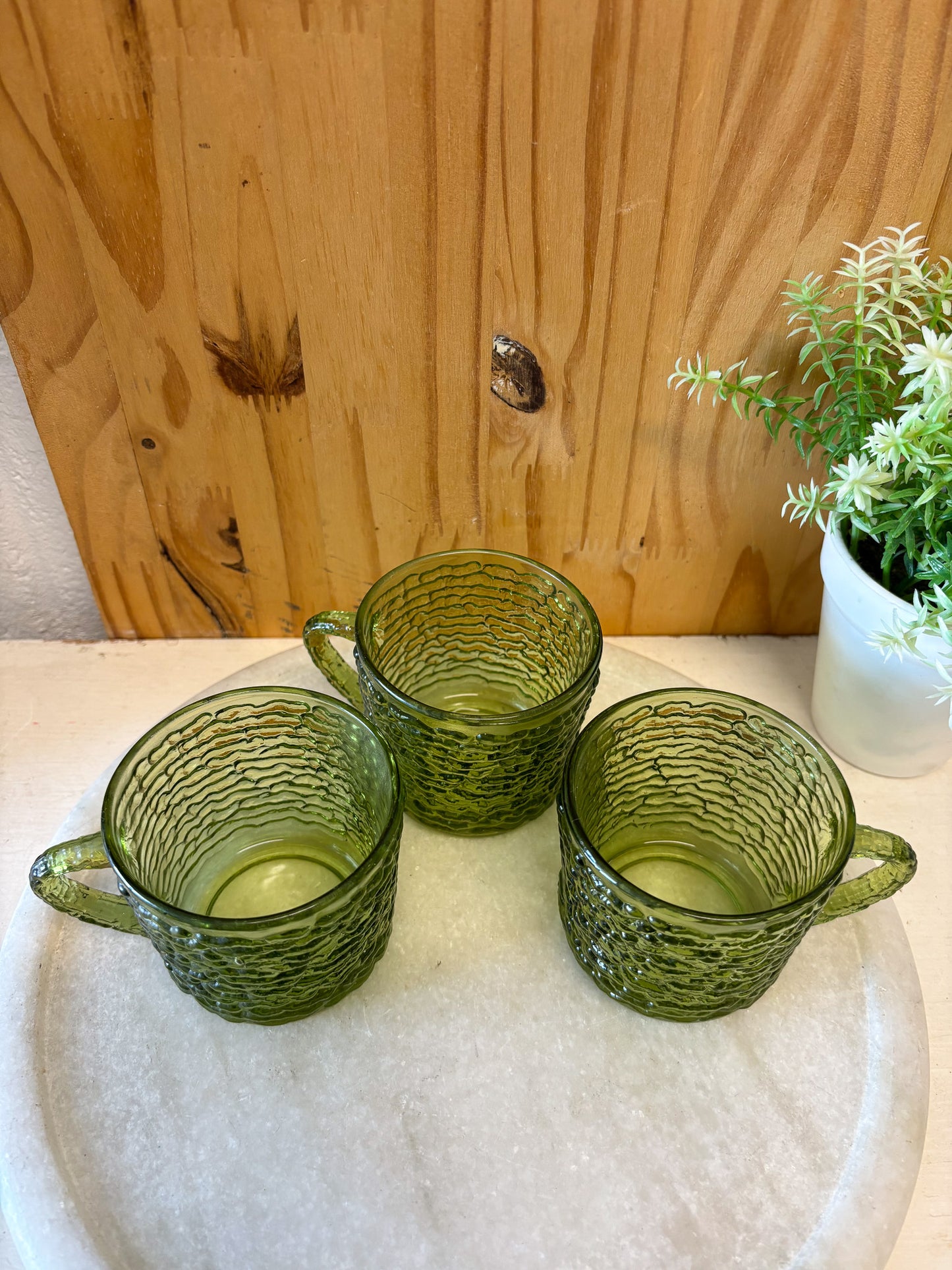 Vtg Set of Three Green Glass Mugs (Local Pick Up Only)