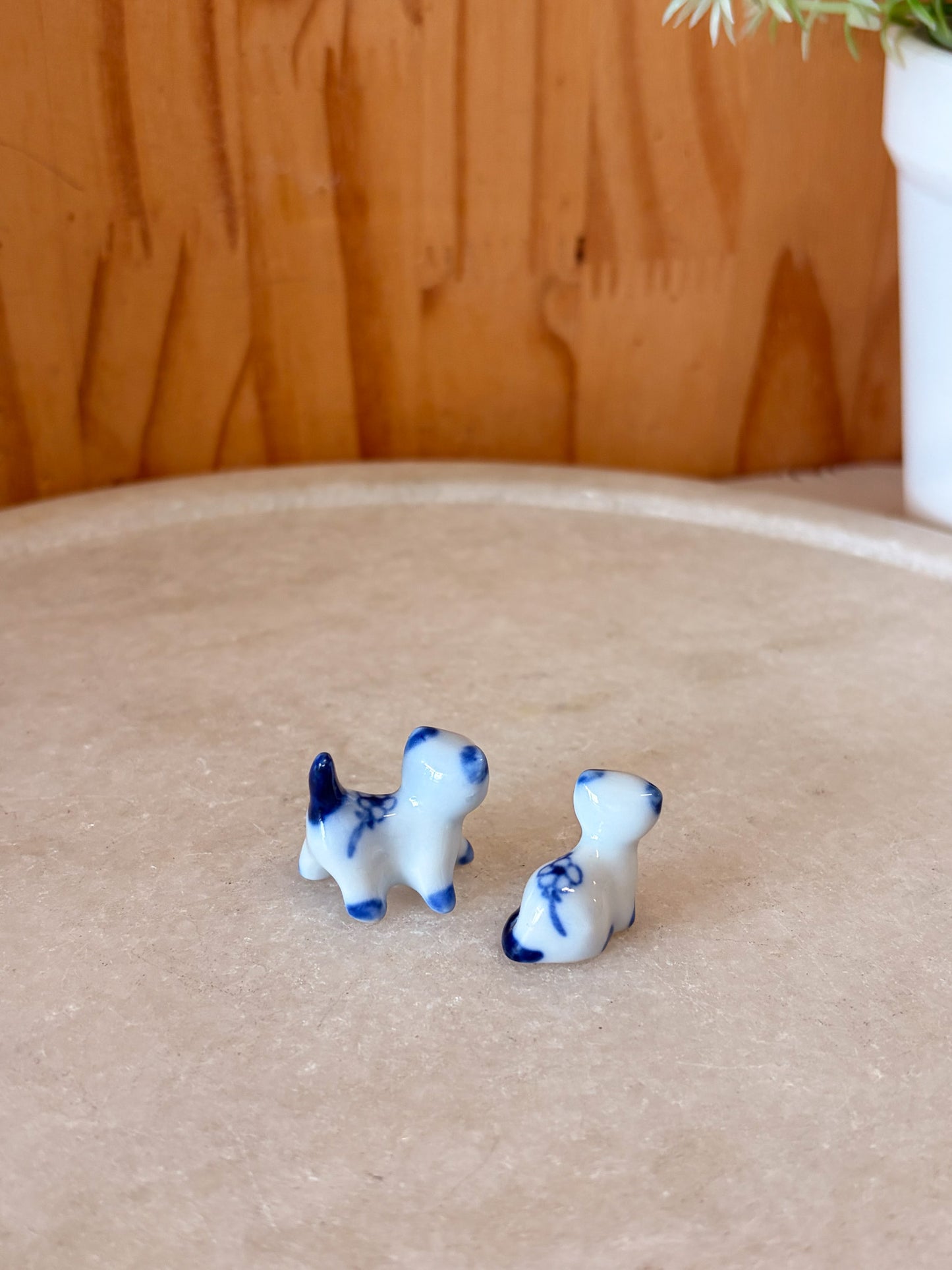 Vtg Pair of Miniature Floral Blue Kitten Figures